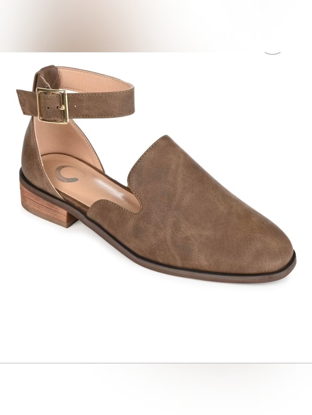 Journee Collection Taupe Ankle-Strap Flat Loafer for Women Size 10